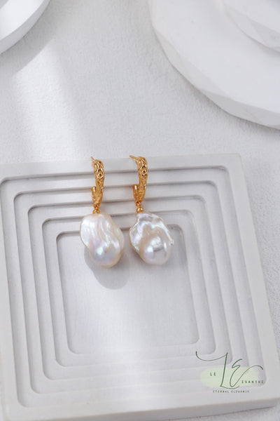 Natural Freshwater Baroque Pearl Drop Earrings | 18K Fine Gold