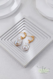 Natural Freshwater Baroque Pearl Drop Earrings | 18K Fine Gold