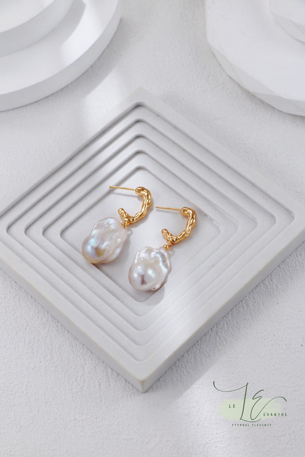 Natural Freshwater Baroque Pearl Drop Earrings | 18K Fine Gold