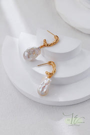 Natural Freshwater Baroque Pearl Drop Earrings | 18K Fine Gold