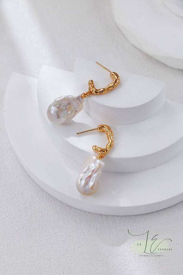 Natural Freshwater Baroque Pearl Drop Earrings | 18K Fine Gold