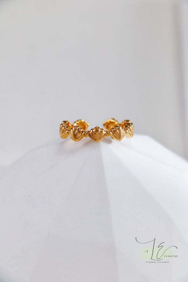 Simple Seashells Design Adjustable Open Ring  | 925 Sterling Silver | 18K Fine Gold