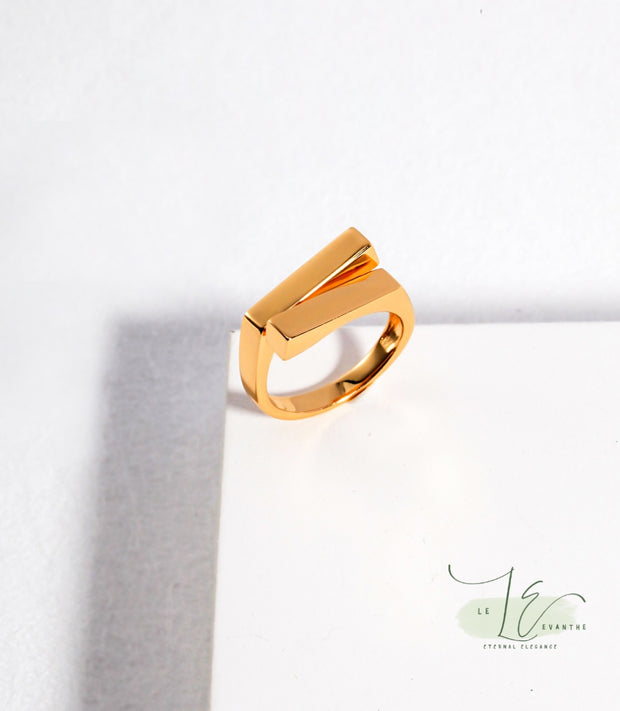 Minimalist Geometric Rectangular Adjustable Open Ring | 925 Sterling Silver | 18K Fine Gold