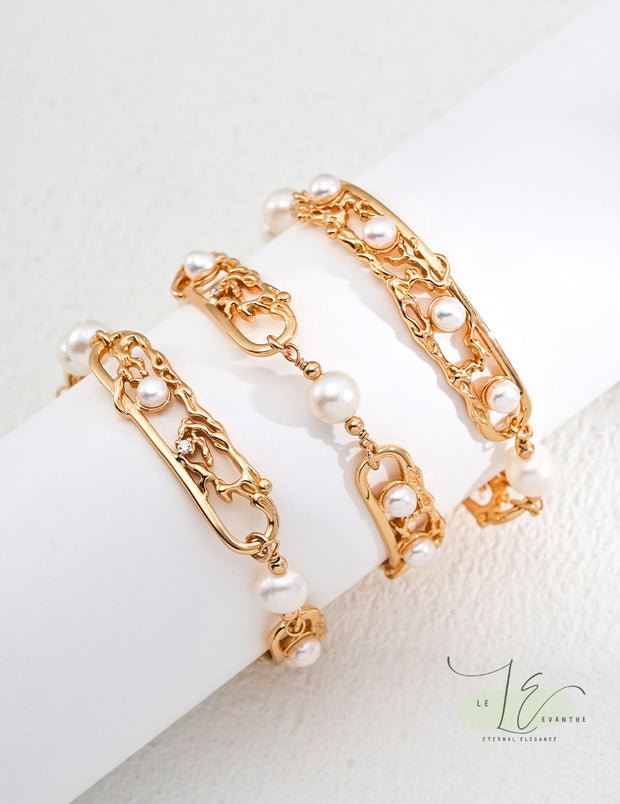 Vintage Branch-Shaped Pearl Bracelet | 925 Sterling Silver | 18K Fine Gold