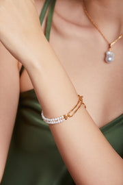 Double-layered Freshwater Pearl Sculptural Bracelet  | 925 Sterling Silver | 18K Fine Gold