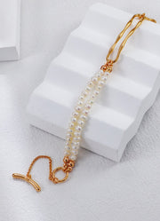 Double-layered Freshwater Pearl Sculptural Bracelet  | 925 Sterling Silver | 18K Fine Gold