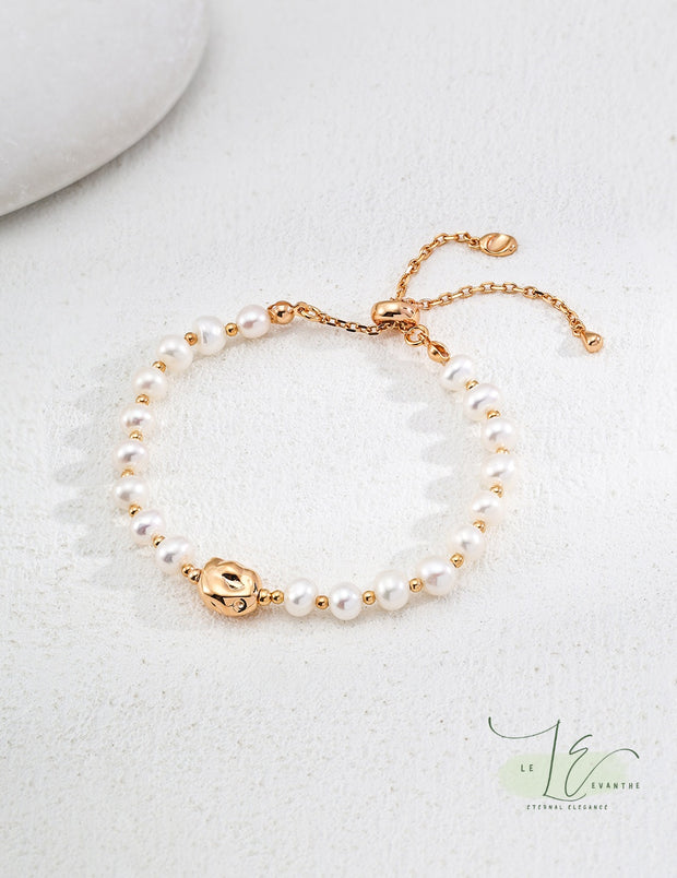 Minimalist Freshwater Baroque Pearl Bracelet with 18K Gold Accents & Irregular Gold Bead | 925 Sterling Silver | 18K Fine Gold