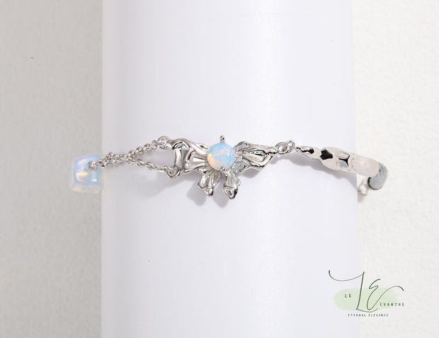 Sterling Silver Bowknot Bracelet with Opal Accent – Sweet & Edgy Elegance | 925 Sterling Silver