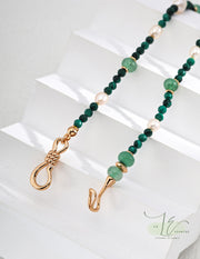 Natural Aventurine Quartz with Malachite & Pearl Minimalist Necklace | 18K Fine Gold