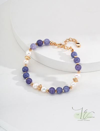 Freshwater Pearl & Natural Kunzite Bead Bracelet | 18K Fine Gold