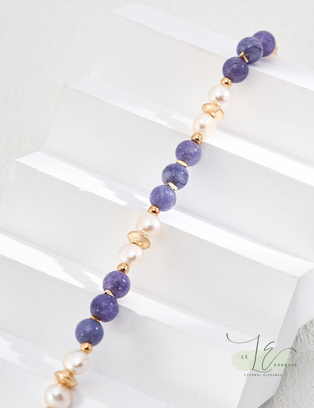 Freshwater Pearl & Natural Kunzite Bead Bracelet | 18K Fine Gold