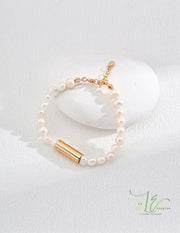 Classic Freshwater Pearl Bracelet with 18K Gold Tube | 18K Fine Gold