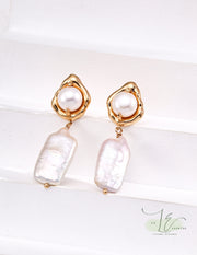 Freshwater Rectangular Pearl Drop Earrings | 925 Sterling Silver | 18K Fine Gold