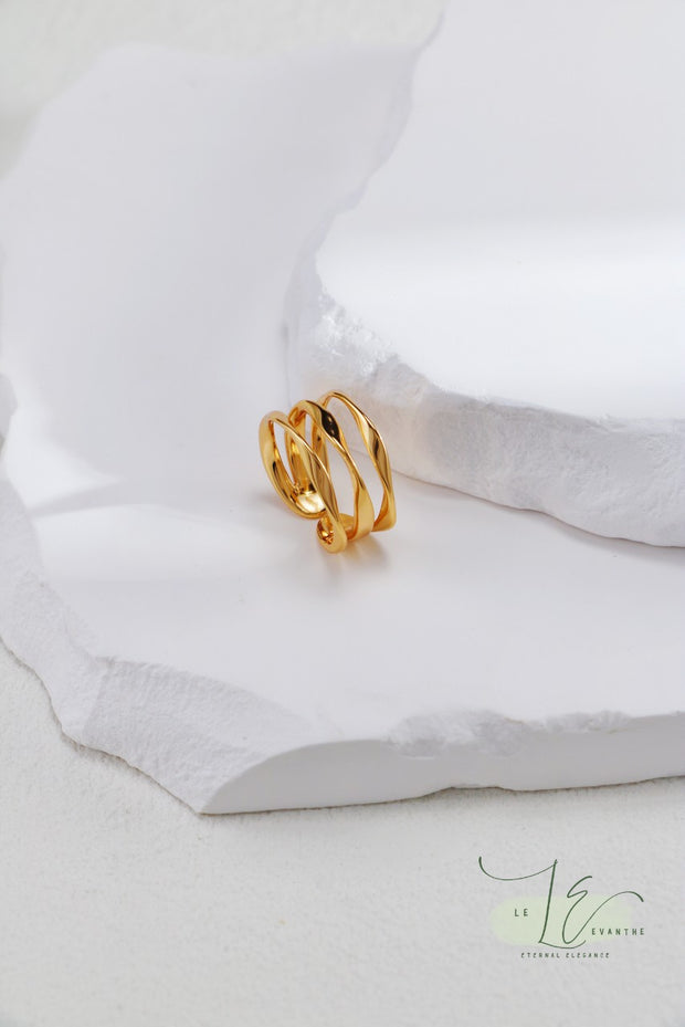 Triple Circle Irregular Adjustable Crafted Open Ring | 18K Fine Gold