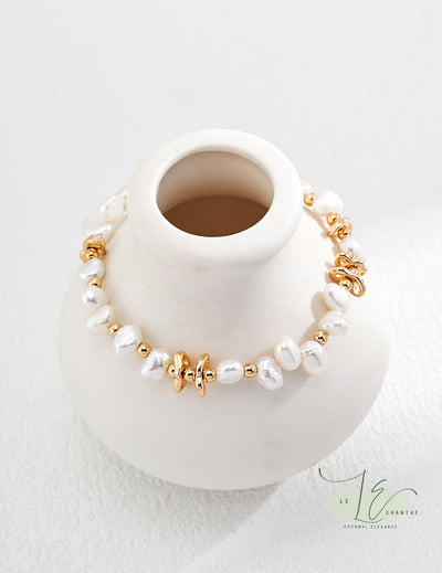 Freshwater Baroque Pearl & 18K Gold Irregular Bead Bracelet | 18K Fine Gold