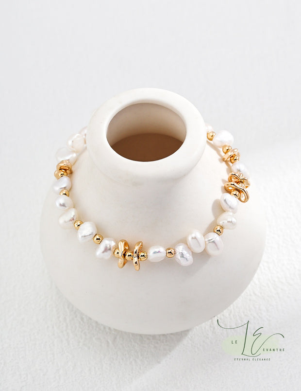 Freshwater Baroque Pearl & 18K Gold Irregular Bead Bracelet | 18K Fine Gold