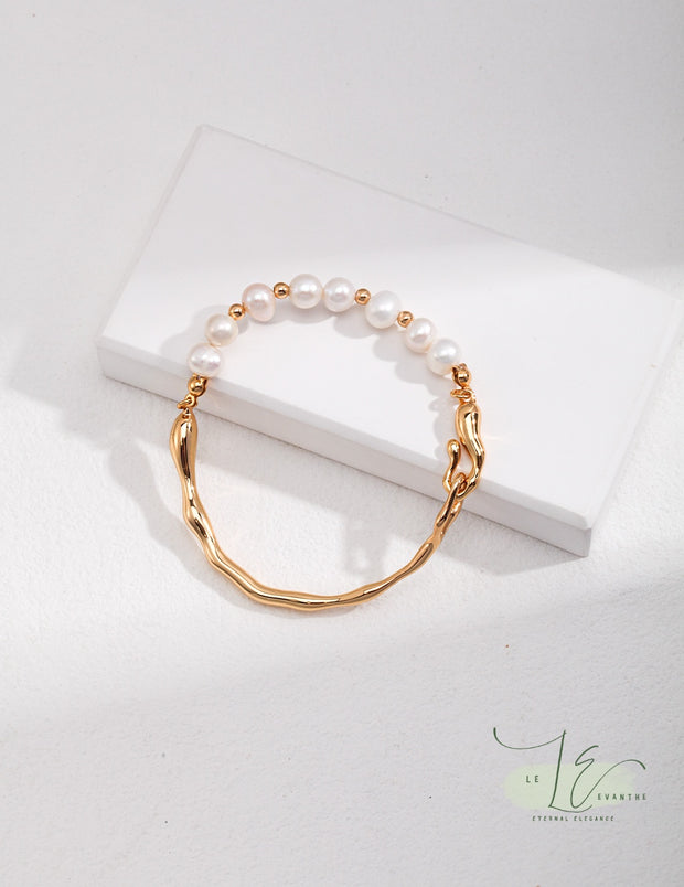 Freshwater Pearl & Liquid-Inspired 18K Gold Half-Bangle Bracelet | 18K Fine Gold | 925 Sterling Silver