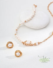 Freshwater Pearl Gold Beads Chain Crafted Necklace | 925 Sterling Silver | 18K Fine Gold