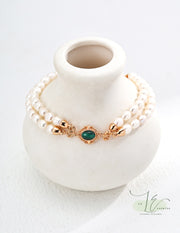 Freshwater Pearl Beads Malachite Stone Vintage Bracelet | 18K Fine Gold