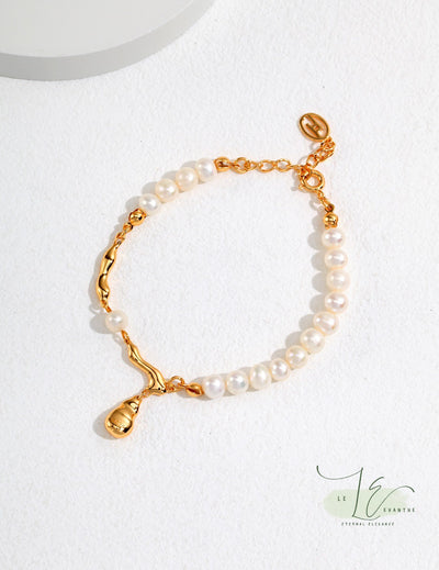 Fluid Design & Baroque Freshwater Pearl Bracelet | 925 Sterling Silver | 18K Fine Gold