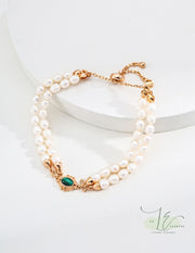 Freshwater Pearl Beads Malachite Stone Vintage Bracelet | 18K Fine Gold