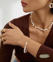 Fluid Design Half Bangle & Baroque Freshwater Pearl Bracelet with Irregular Beads |925 Sterling Silver | 18K Fine Gold