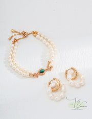 Freshwater Pearl Beads Malachite Stone Vintage Bracelet | 18K Fine Gold