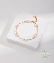 Minimalist Freshwater Pearl Bracelet | 925 Sterling Silver | 18K Fine Gold