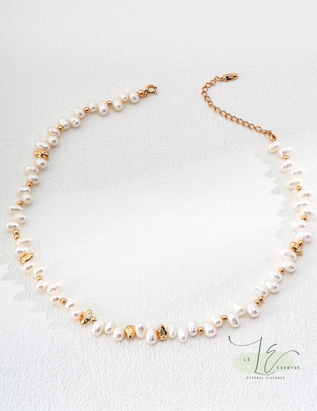 Freshwater Drop-Shaped Pearl Beads Irregular 18K Gold Beads Necklace | 18K Fine Gold