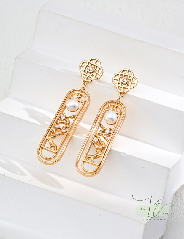 Branch-Inspired Freshwater Pearl Regal Drop Earrings | 925 Sterling Silver | 18K Fine Gold