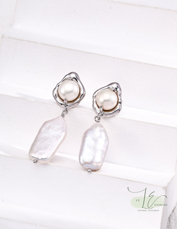 Freshwater Rectangular Pearl Drop Earrings | 925 Sterling Silver | 18K Fine Gold