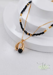 Black Spinel Stone with Natural Freshwater Pearl Vintage Gold Necklace | 925 Sterling Silver | 18K Fine Gold