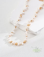 Freshwater Drop-Shaped Pearl Beads Irregular 18K Gold Beads Necklace | 18K Fine Gold