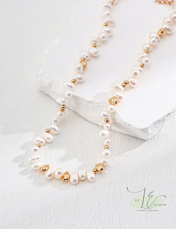 Freshwater Drop-Shaped Pearl Beads Irregular 18K Gold Beads Necklace | 18K Fine Gold