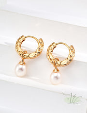 Irregular Gold Hoop Freshwater Pearl Drop Earrings | 925 Sterling Silver | 18K Fine Gold