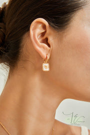 Golden Butterfly with Pearl Shell Vintage Gold Frame Hoop Earring | 18K Fine Gold