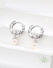 Irregular Gold Hoop Freshwater Pearl Drop Earrings | 925 Sterling Silver | 18K Fine Gold