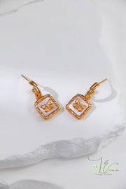 Golden Butterfly with Pearl Shell Vintage Gold Frame Hoop Earring | 18K Fine Gold