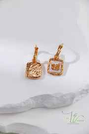 Golden Butterfly with Pearl Shell Vintage Gold Frame Hoop Earring | 18K Fine Gold