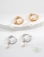 Irregular Gold Hoop Freshwater Pearl Drop Earrings | 925 Sterling Silver | 18K Fine Gold