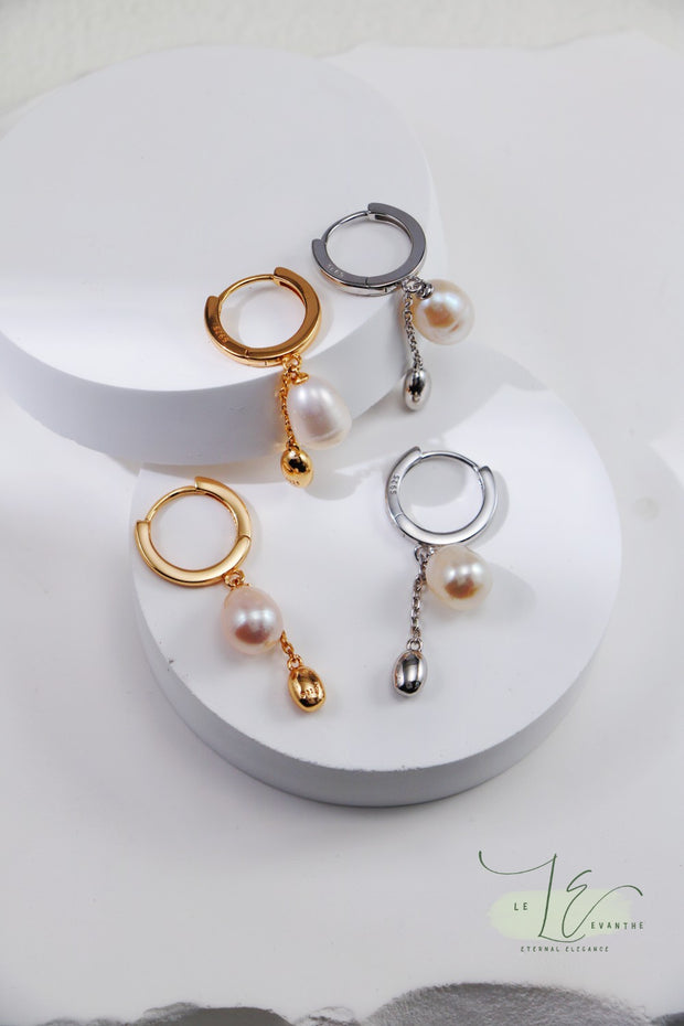 Freshwater Pearl & Teardrop Gold Bead Earrings | 18K Fine Gold