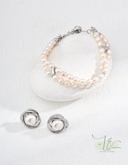 Double-Circle Freshwater Pearl Bracelet | 925 Sterling Silver | 18K Fine Gold