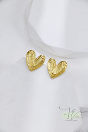 Rock-Textured Heart Shaped Stud Earrings | 925 Sterling Silver | 18K Fine Gold