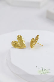 Rock-Textured Heart Shaped Stud Earrings | 925 Sterling Silver | 18K Fine Gold