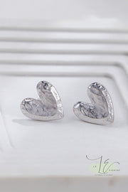 Rock-Textured Heart Shaped Stud Earrings | 925 Sterling Silver | 18K Fine Gold