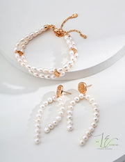 Double-Circle Freshwater Pearl Bracelet | 925 Sterling Silver | 18K Fine Gold