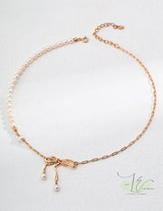 Freshwater Pearl & Chain with Bow Design Necklace | 925 Sterling Silver | 18K Fine Gold