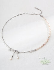 Freshwater Pearl & Chain with Bow Design Necklace | 925 Sterling Silver | 18K Fine Gold