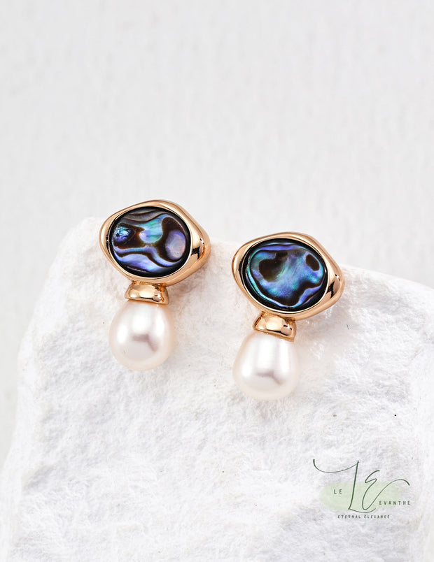 Scallop Shell Stud With Freshwater Pearl Drop Earring  | 925 Sterling Silver | 18K Fine Gold