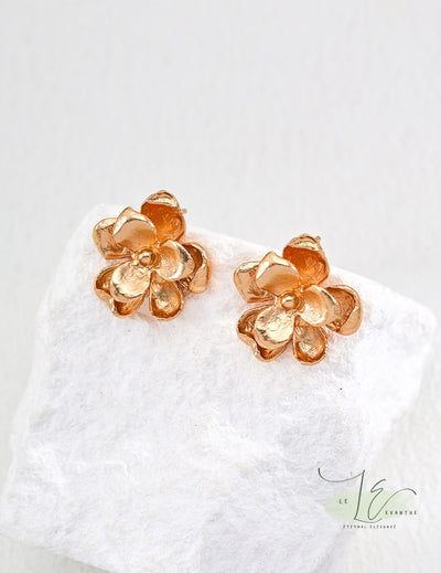 Flower Double Pedal Stud Earrings | 18K Fine Gold